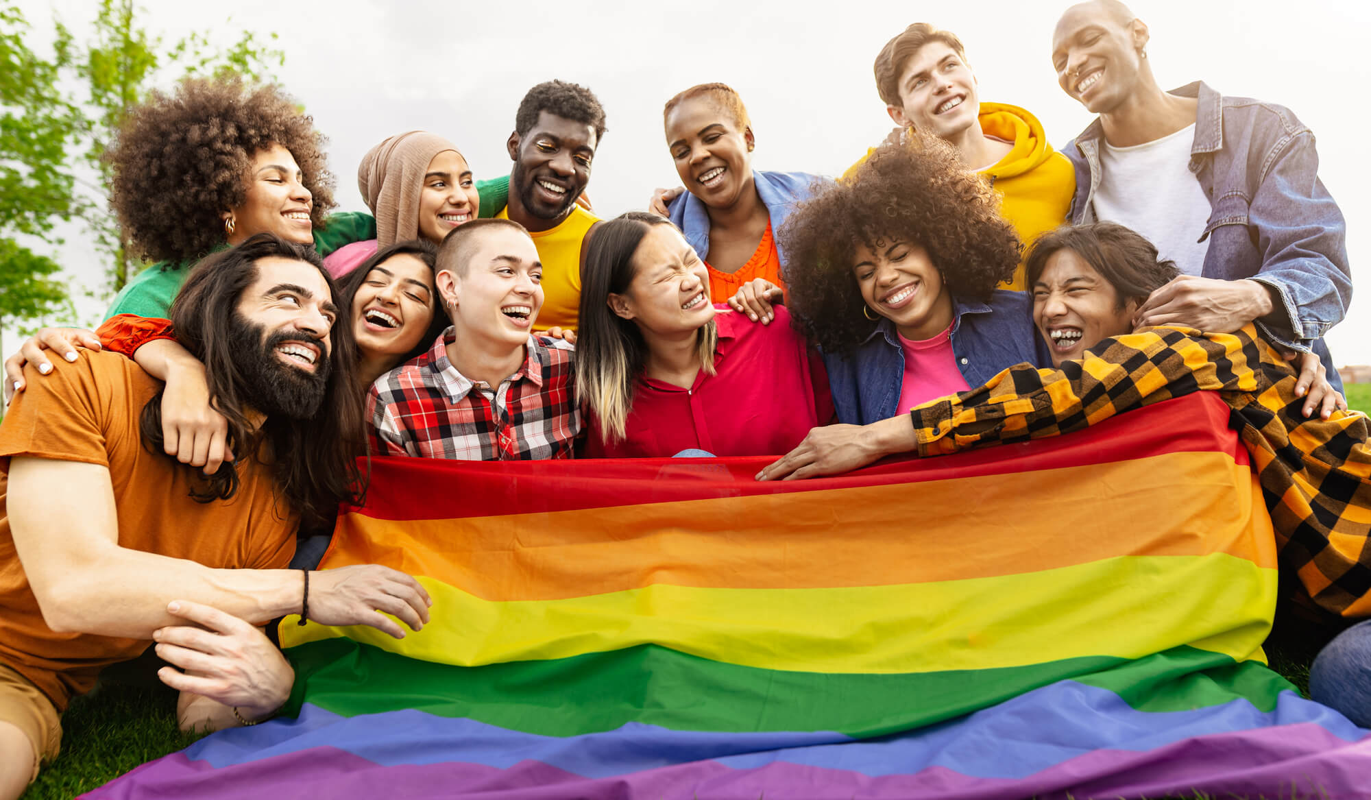 happy diverse young people celebrating the LGBTQ community