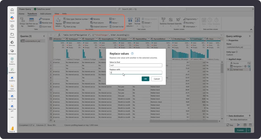 A graphic shows how to clean data in MIcrosoft Fabric 