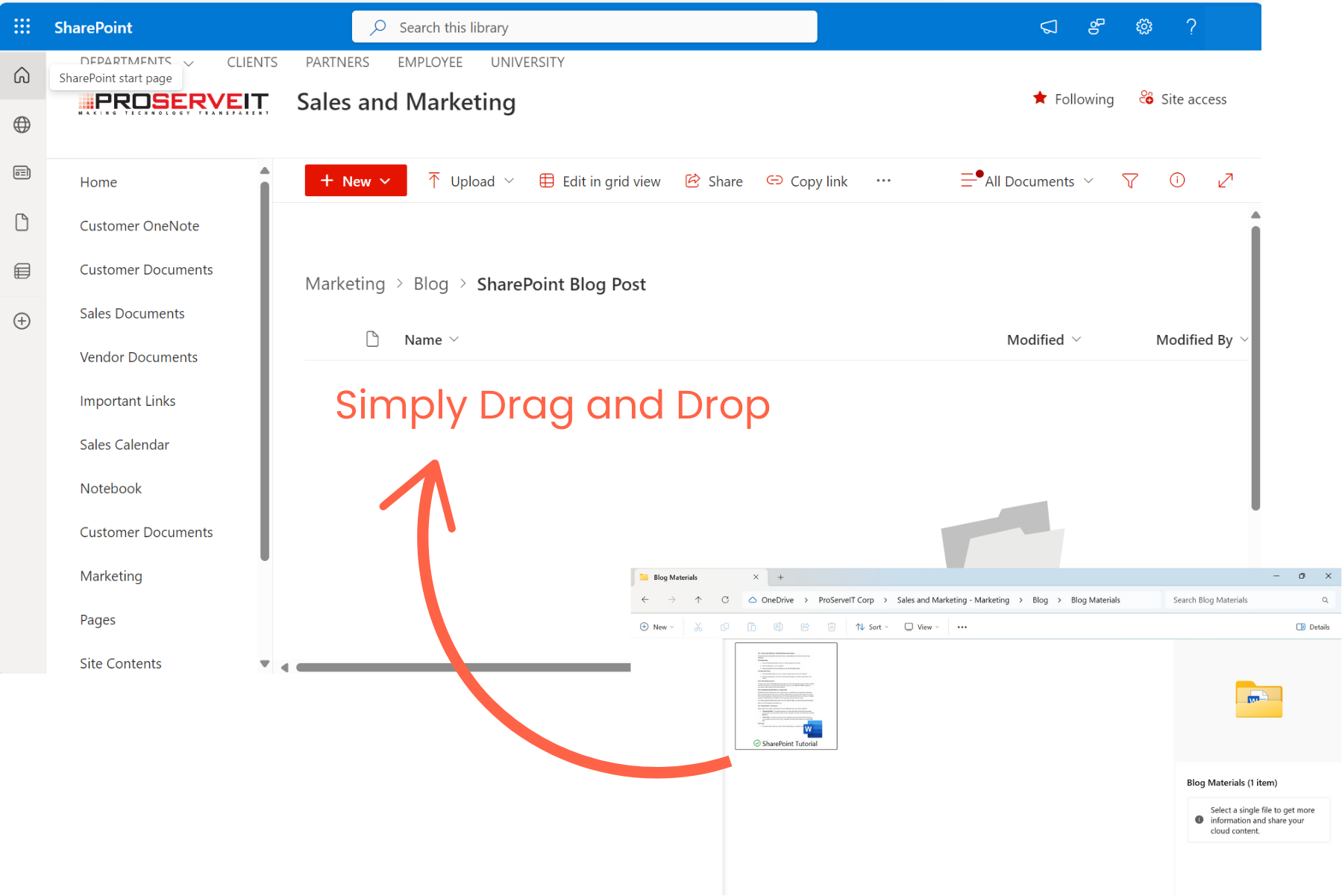 Image explains Tip 1. How to Upload Files to a SharePoint Document Library