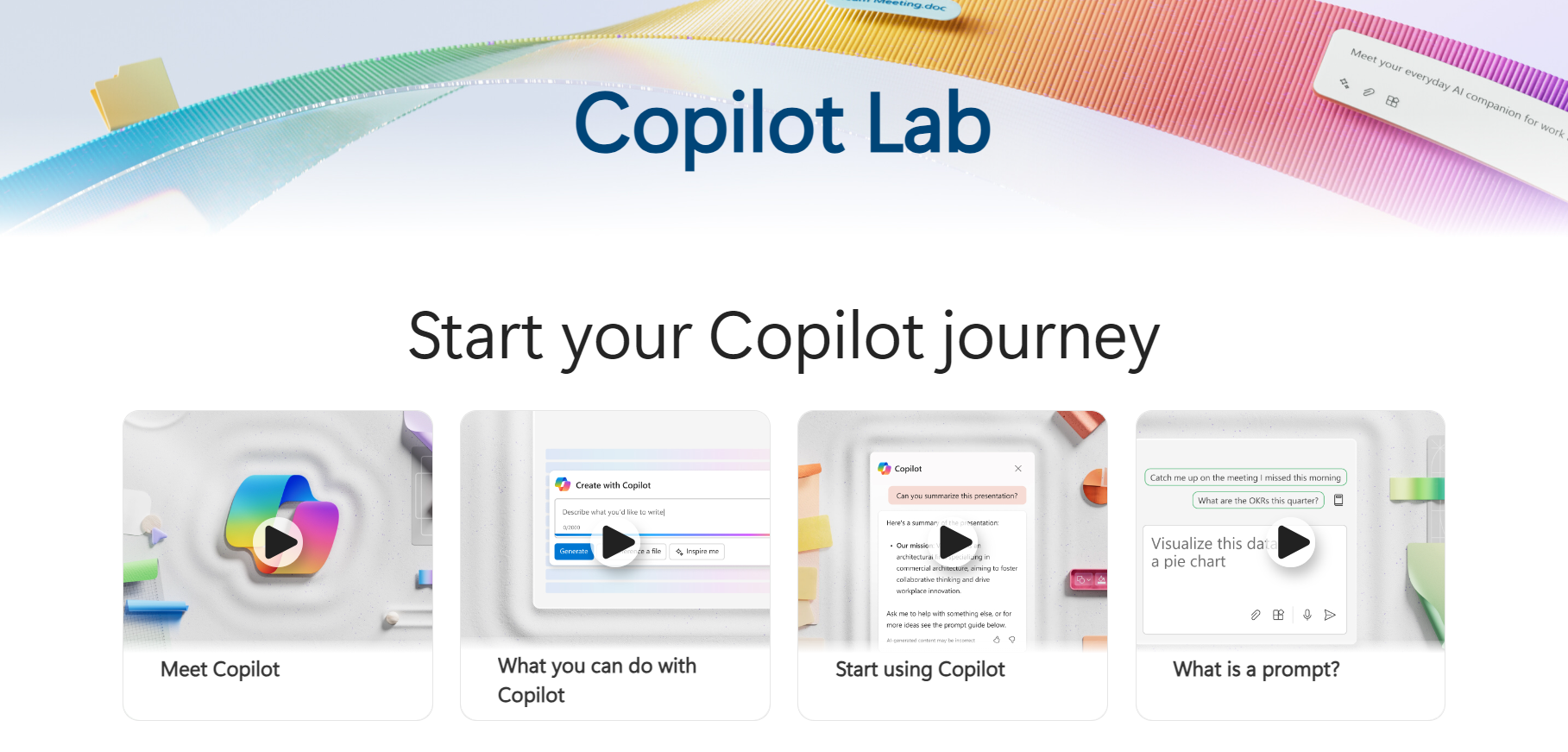 copilot lab banner to start your journey with copilot for M365