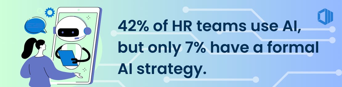 banner that explains 42% of HR teams use AI, but only 7% have a formal AI strategy.