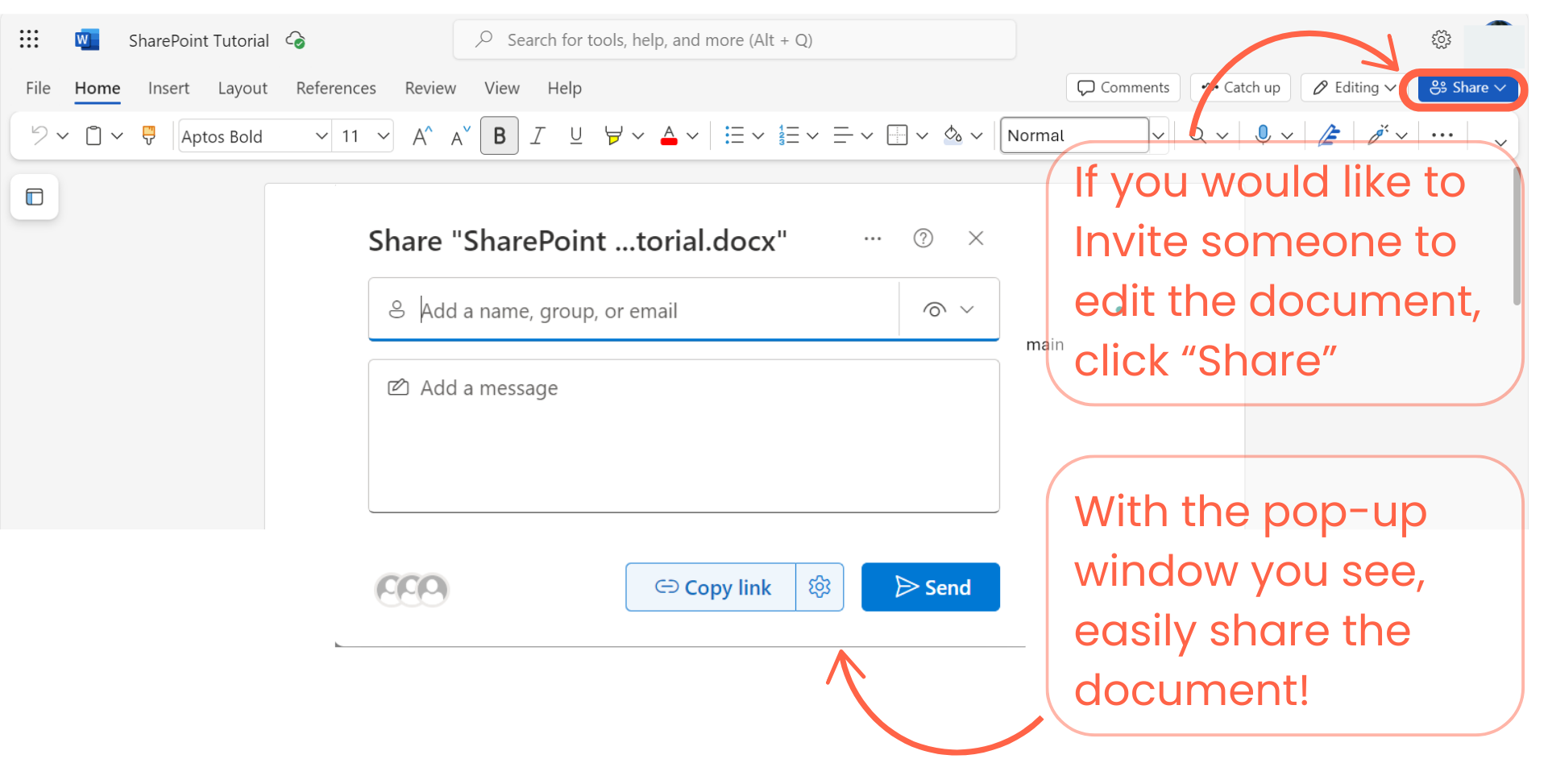 graphic that show how to Collaborate with Others on a SharePoint Document